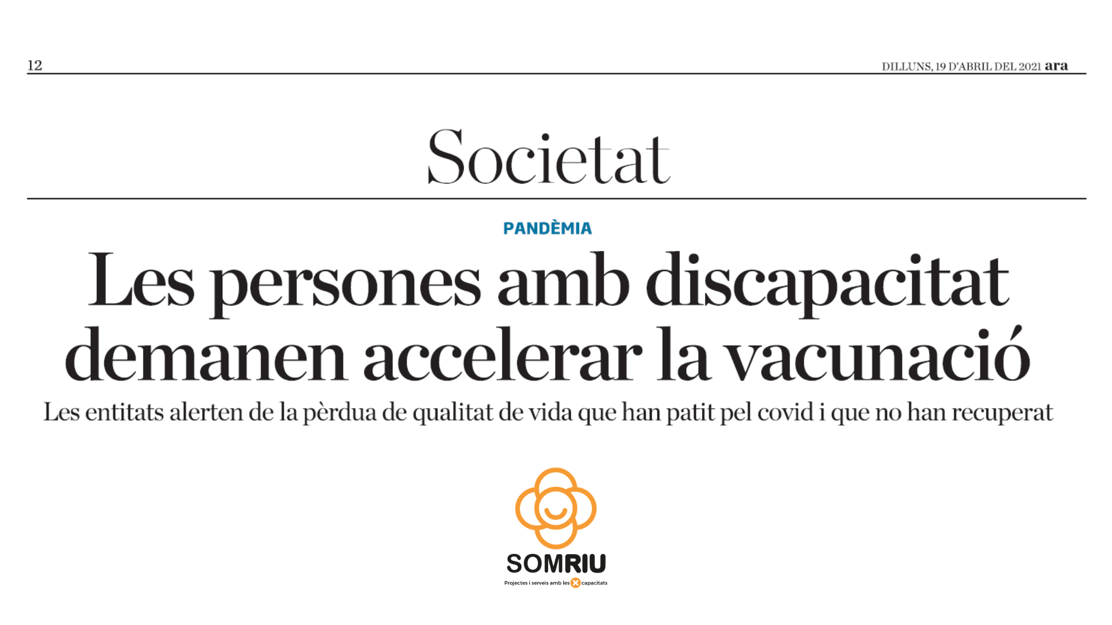 Les perosnes amb discapacitat demanen accelerar la vacunació
